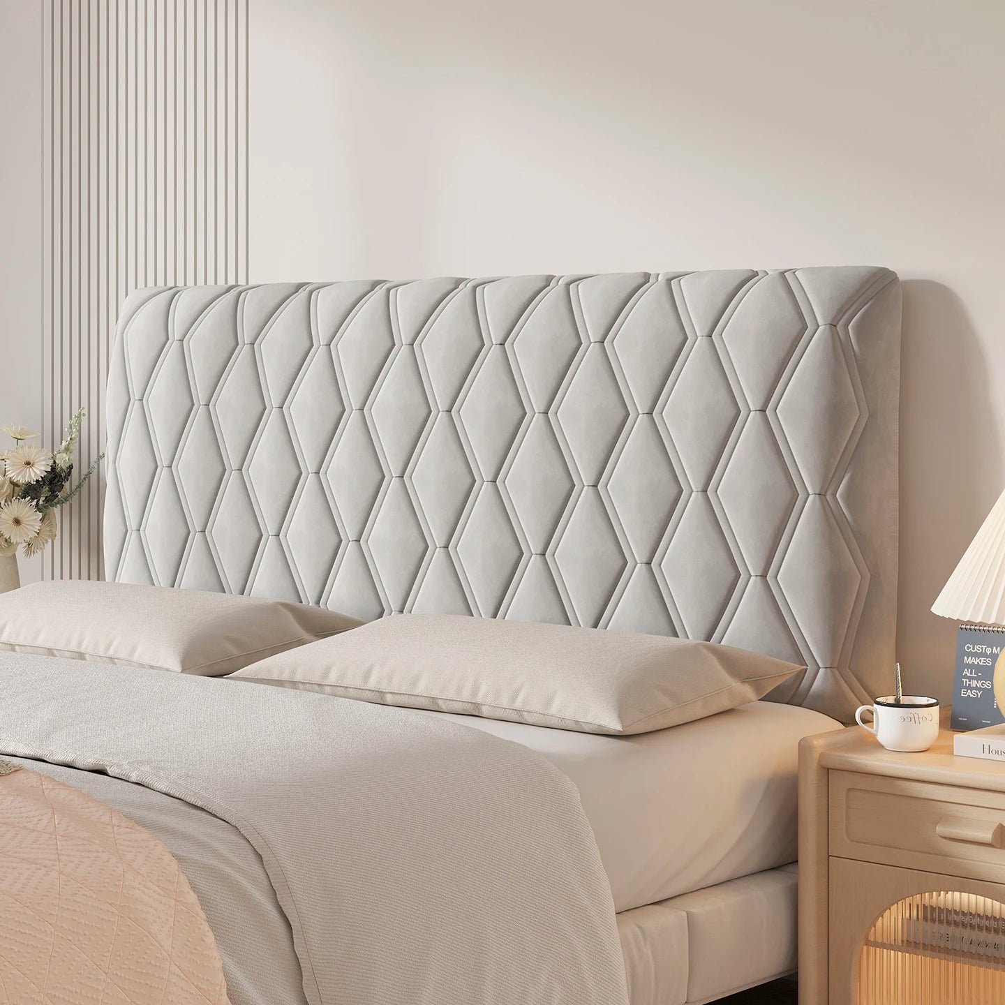 Housse de tête de lit bleu ciel dans chambre moderne