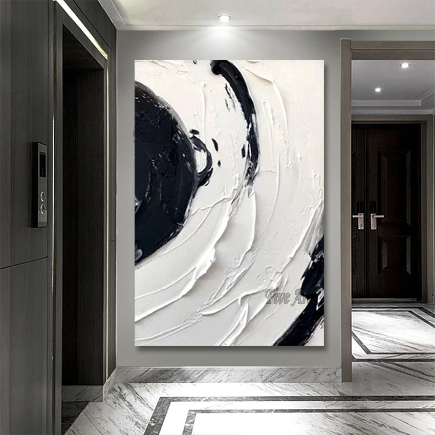 Art mural contemporain noir et blanc pour salon