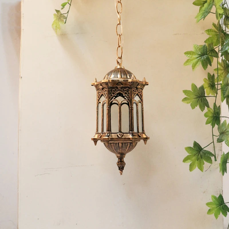 Lampe suspendue rétro extérieure bleue en aluminium et verre pour jardin