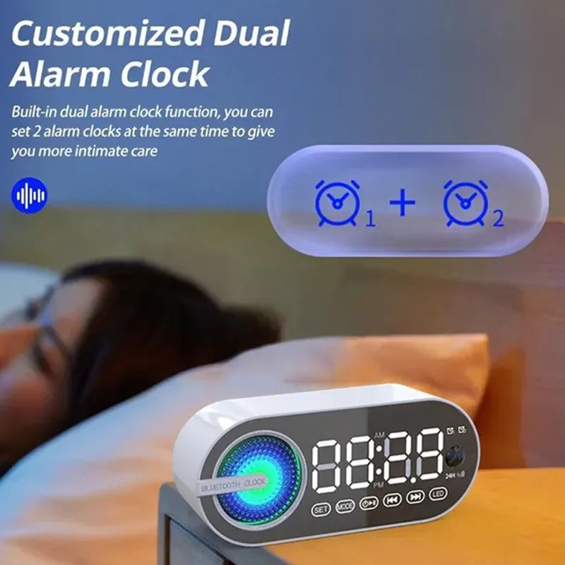 Réveil radio Bluetooth blanc avec affichage LED allumé