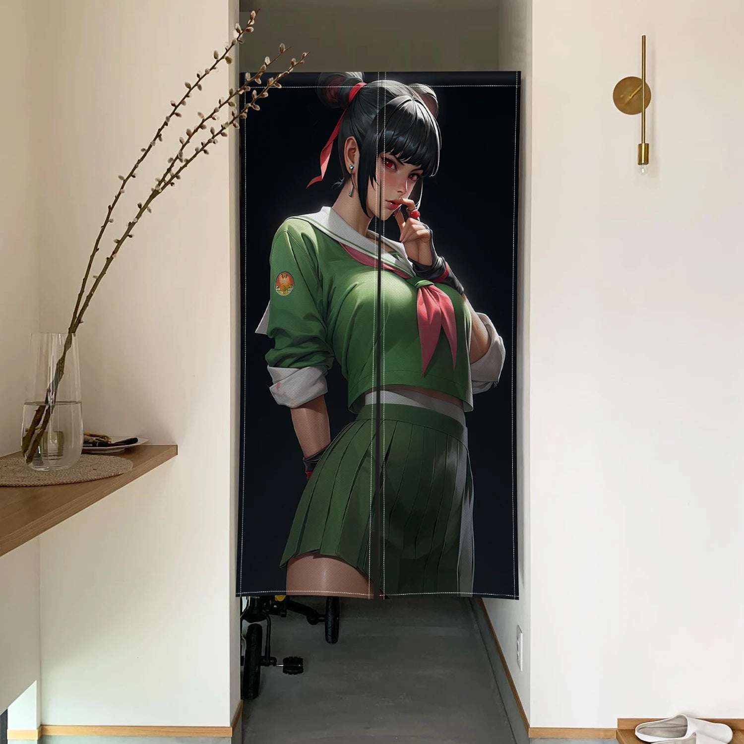 Rideau de porte anime dans un intérieur moderne avec décoration cuisine