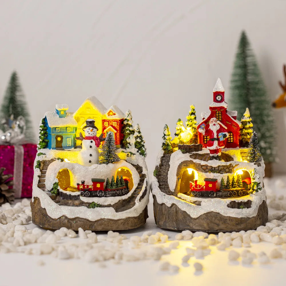 Maison miniature village de Noël avec effet neige et lumière