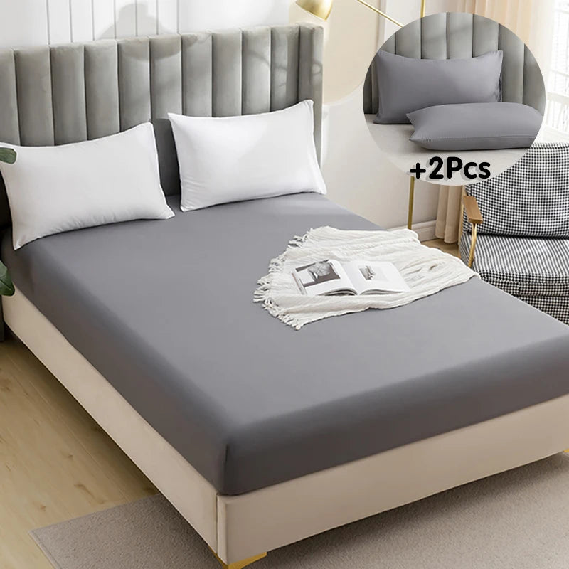 Parure de lit brossée ultra douce 140x190 cm couleur beige sur un lit