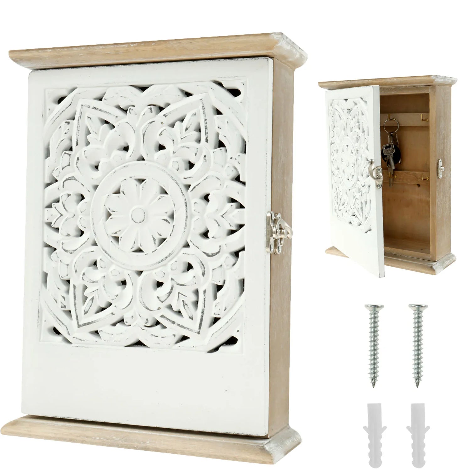 Boîte à clés murale en bois noir avec motif fleuri