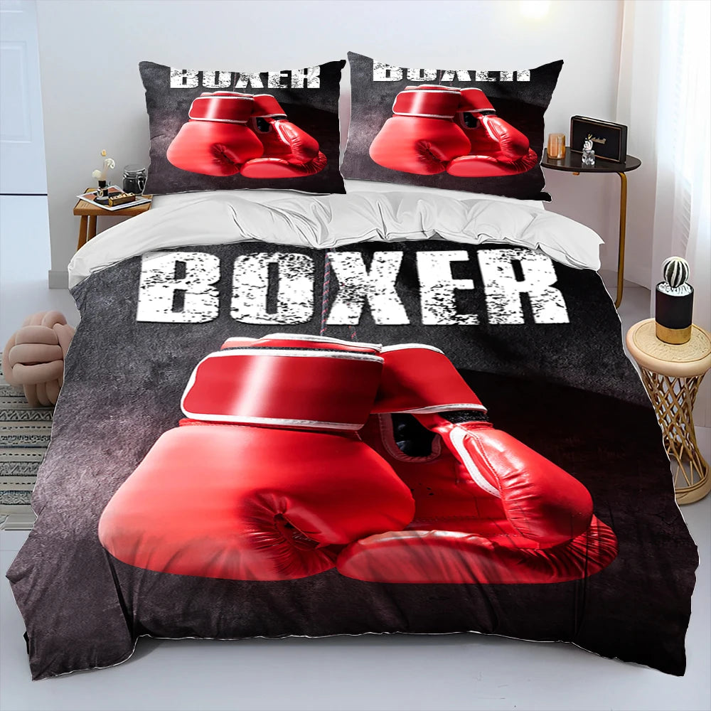 Détail motif boxe 3D sur housse de couette