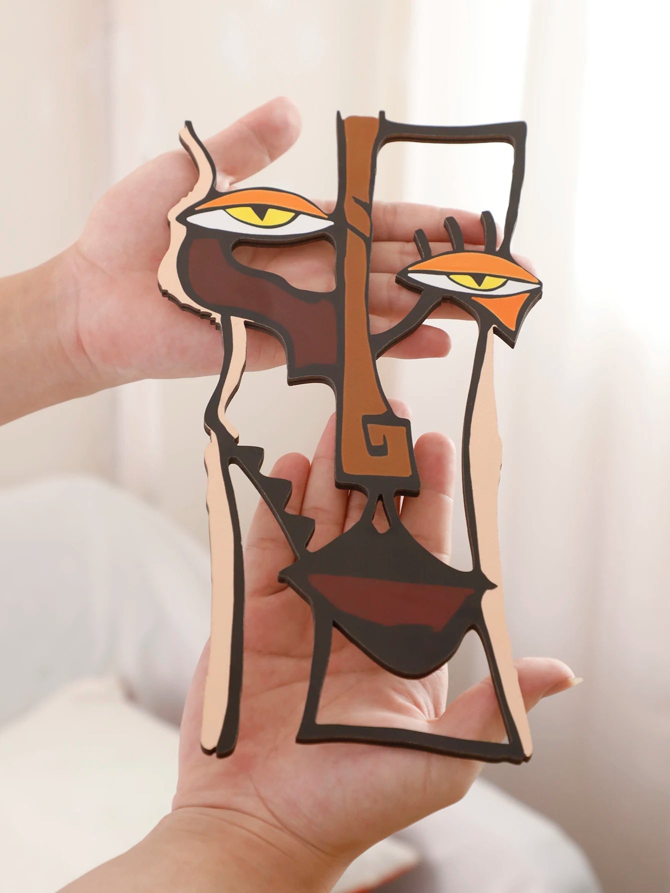 Art mural en bois visage abstrait pour chambre