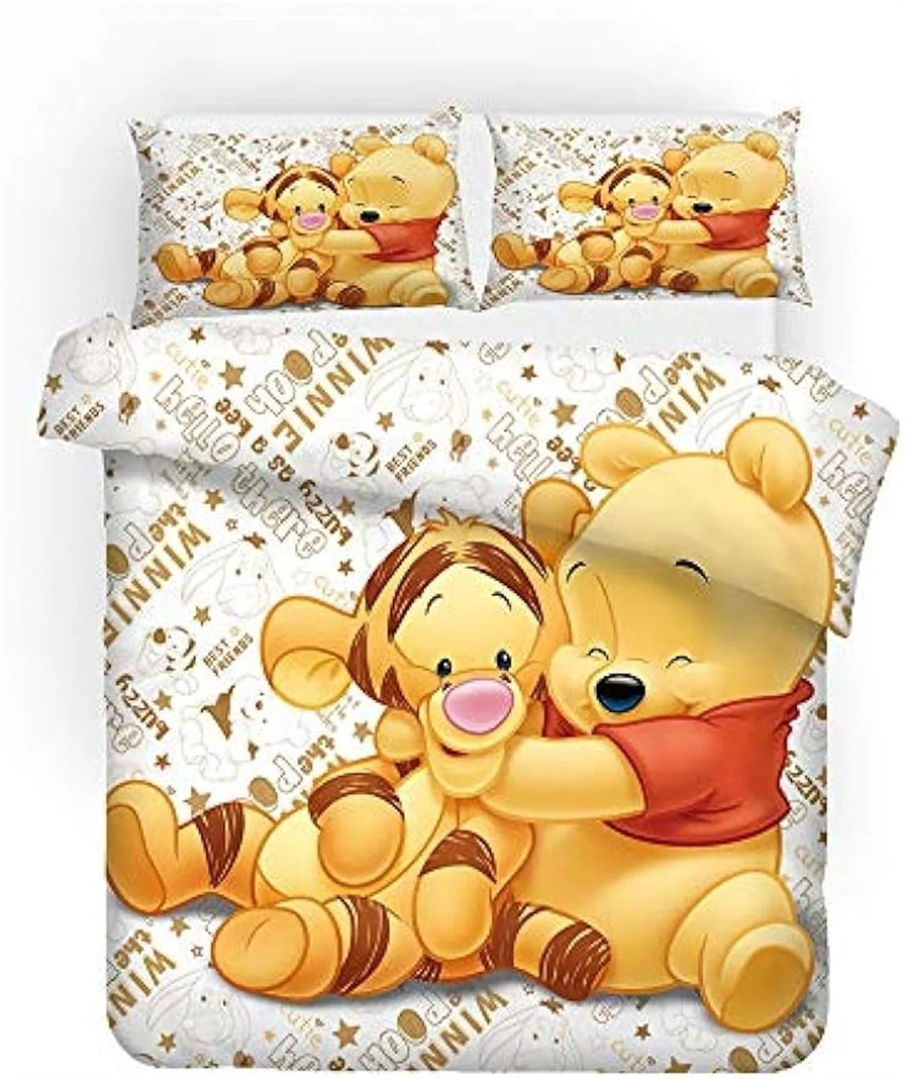 Détail de l'impression 3D Winnie l'ourson sur la housse de couette en microfibre