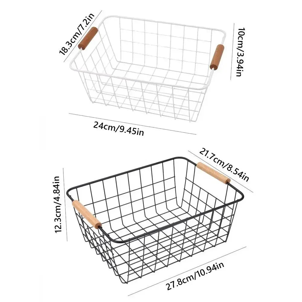 Panier métal avec poignée bois vue du dessus