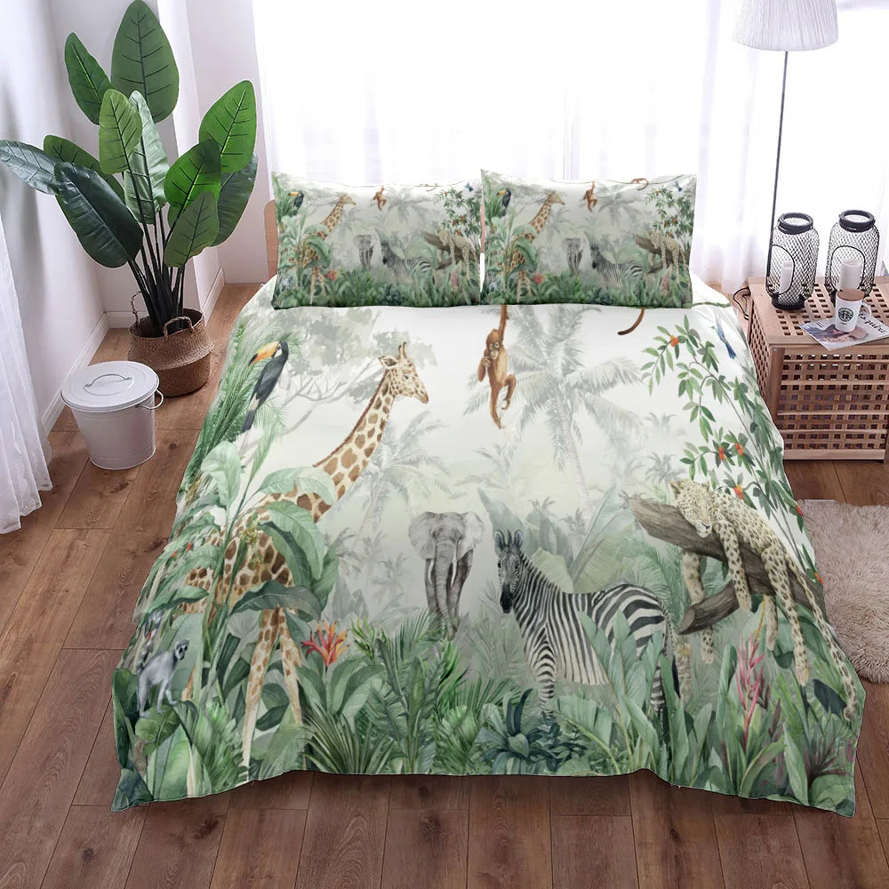 Housse de couette jungle tropicale bleue