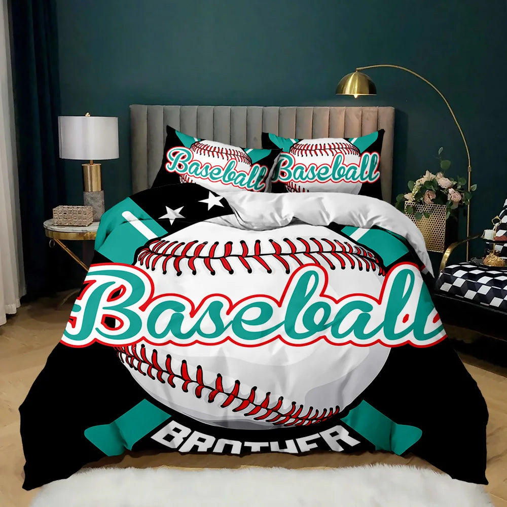 Chambre d'ado décorée avec housse de couette sportive
