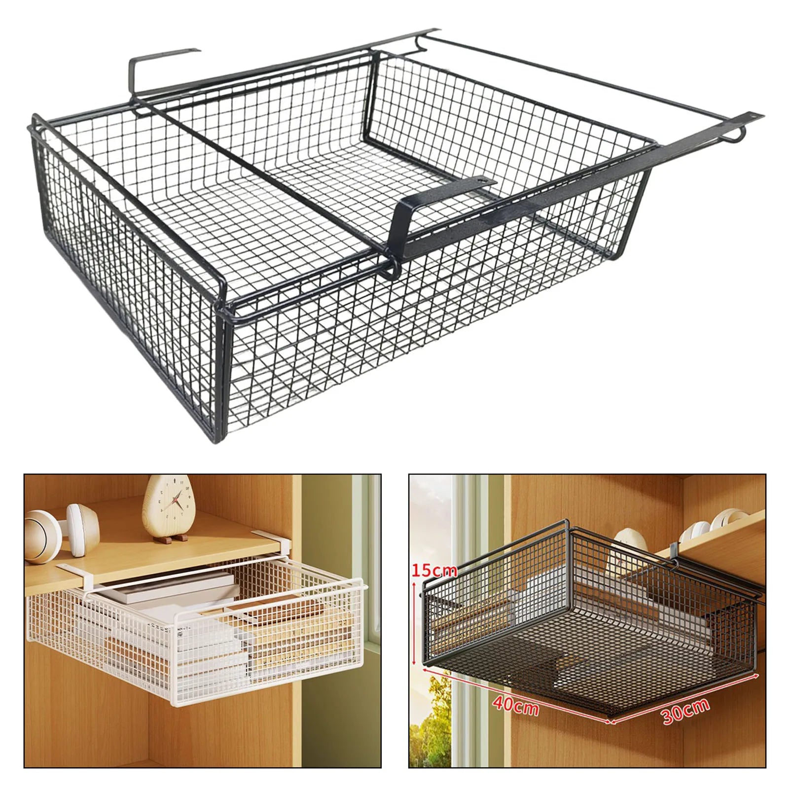 Panier tiroir coulissant suspendu métal vert rangement dressing