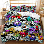 Ensemble literie 3 pièces housse de couette et taies d'oreiller graffiti