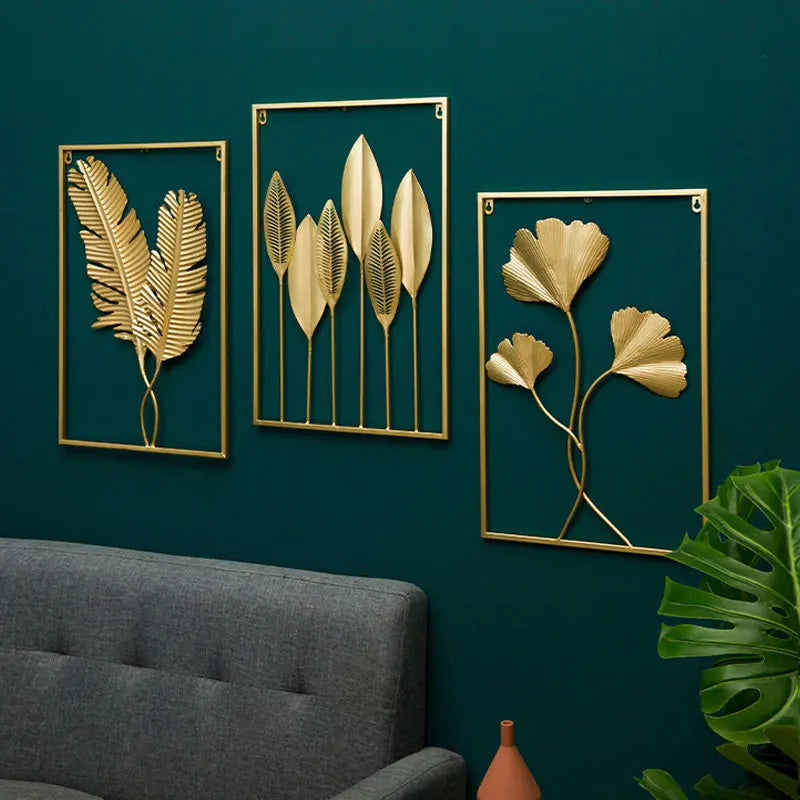 Décoration murale feuille de palmier en métal doré