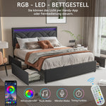 Lit double avec tissu en lin doux et design arrondi