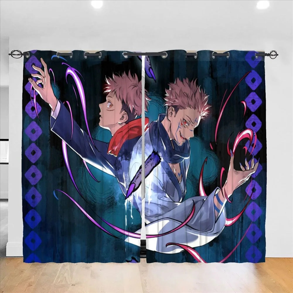Détail de l'impression 3D du rideau occultant Jujutsu Kaisen en gros plan