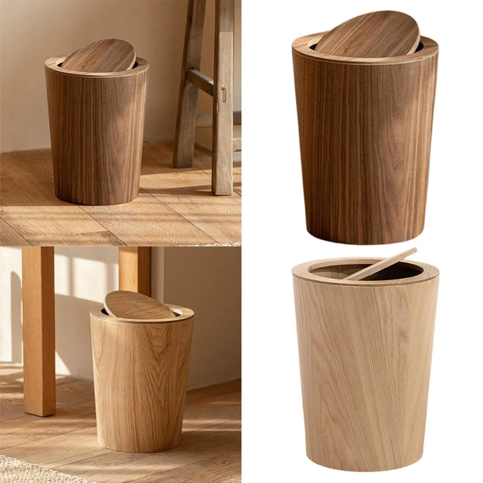 Poubelle en bois avec couvercle design japonais - vue d'ensemble