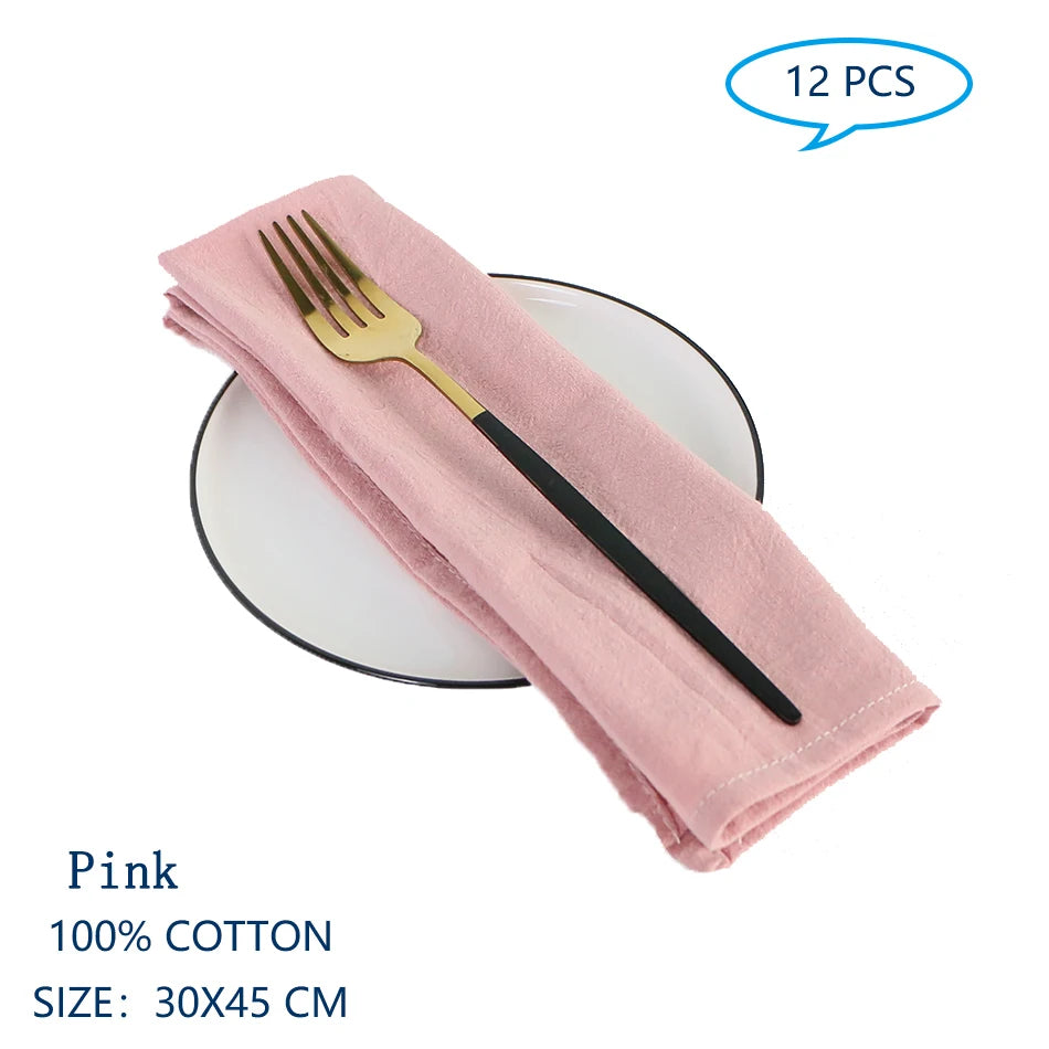 Serviettes de table en coton rose, de taille 30 x 45 cm, lot de 12 pièces.