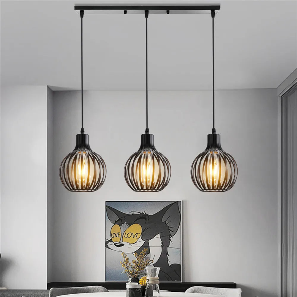 Lustre rétro cage métal salon
