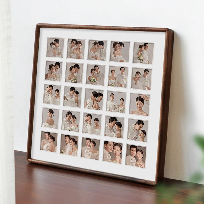 Cadre photo mariage noyer noir