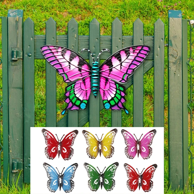 Lot de 6 papillons en fer forgé colorés pour décoration murale extérieure