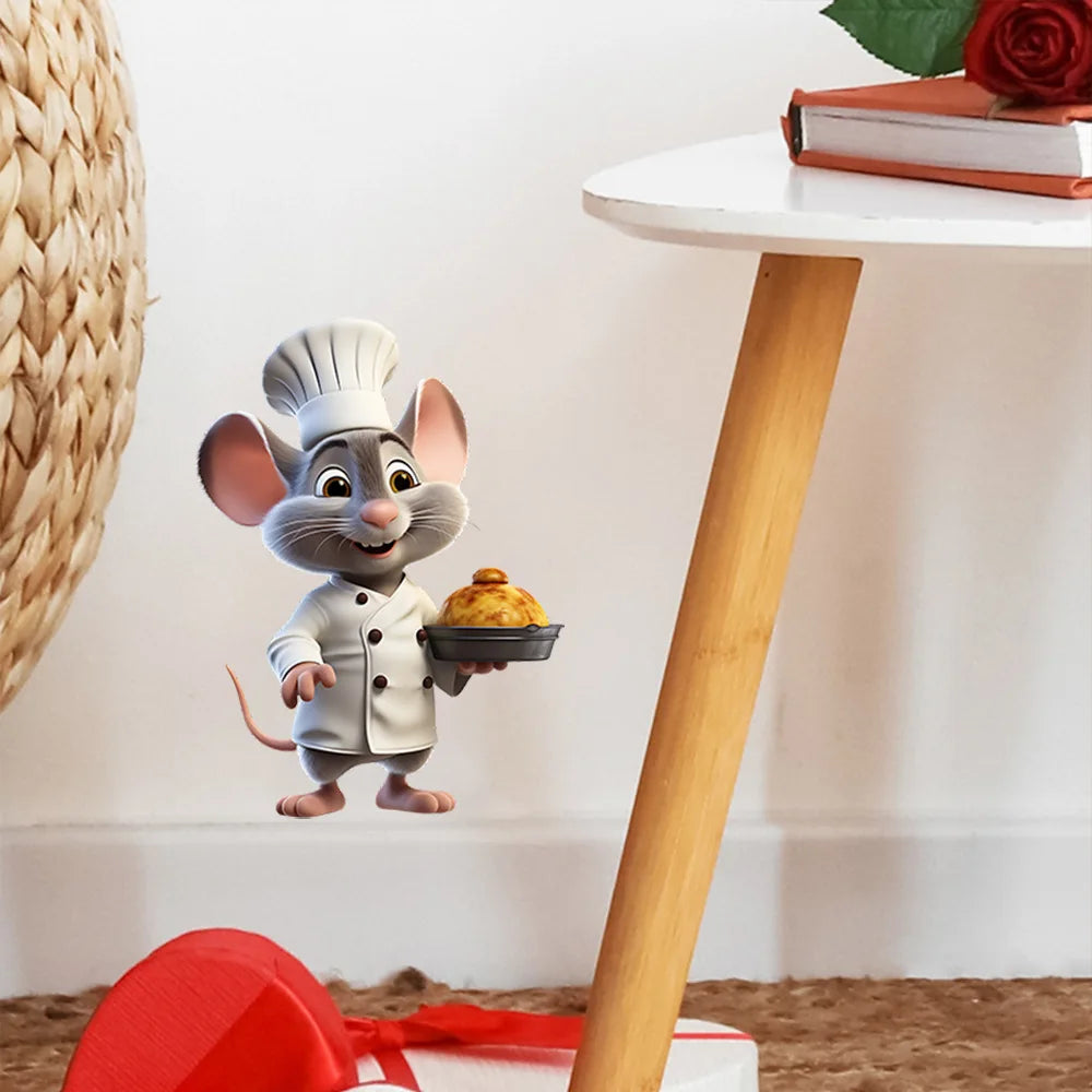 Sticker mural souris gourmet beige