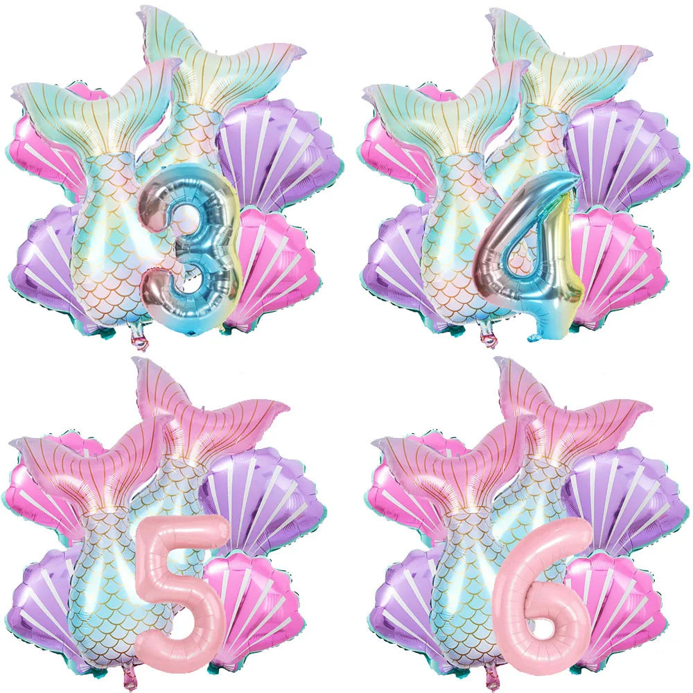 Kit 7 ballons sirène aluminium argent pour décoration anniversaire