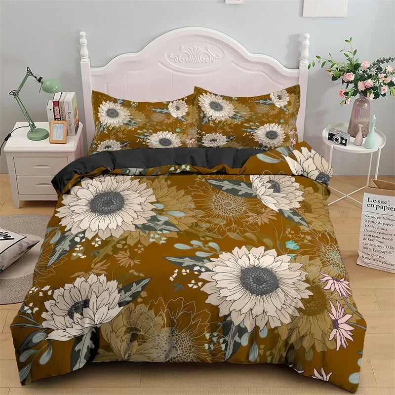 Housse de couette jaune dans une chambre décorée style bohème