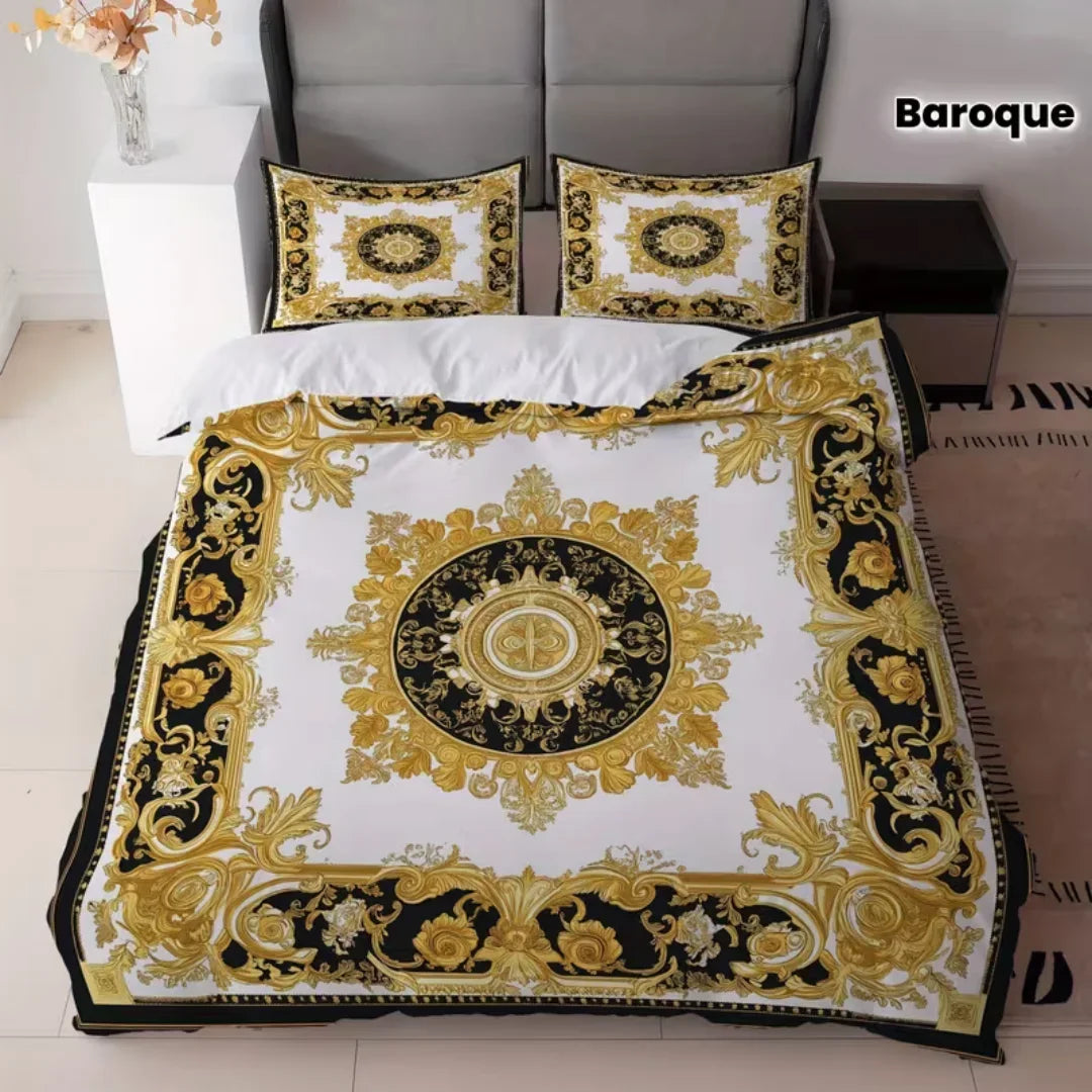 Parure de lit 3 pièces motif doré pour lit 90x190