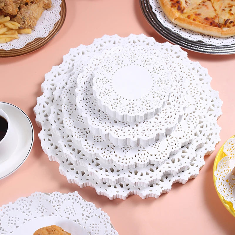 Lot de 100 napperons en papier dentelle blanche ronds pour décoration de table