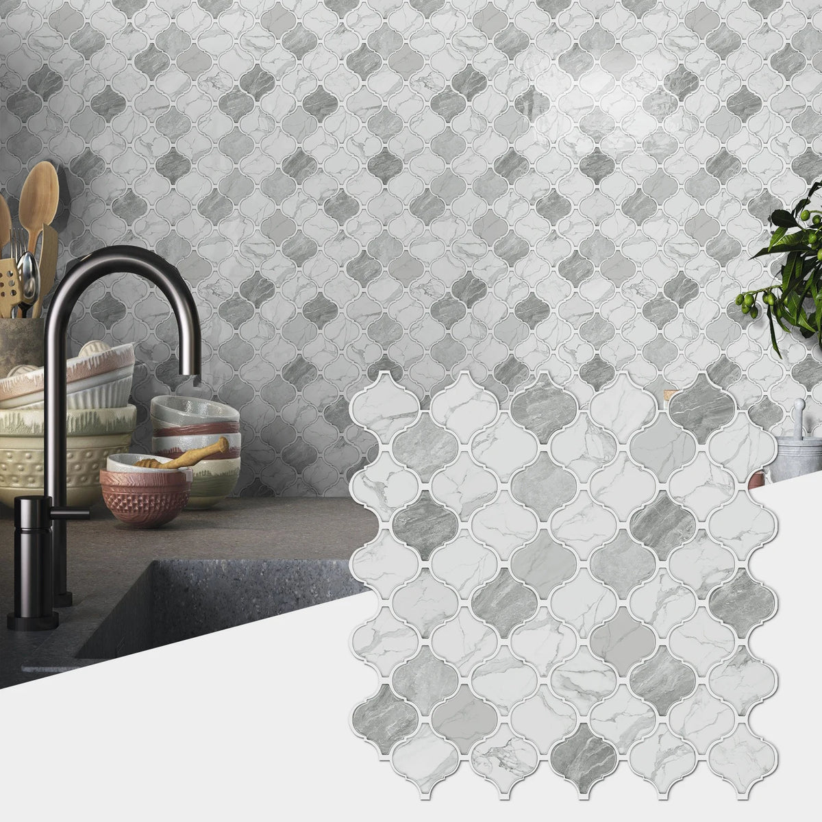 Sticker mural marbre gris pour cuisine