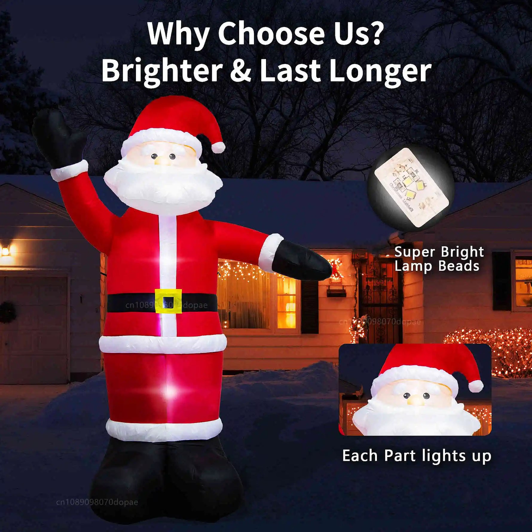Père Noël gonflable avec sac de cadeaux et lumières LED