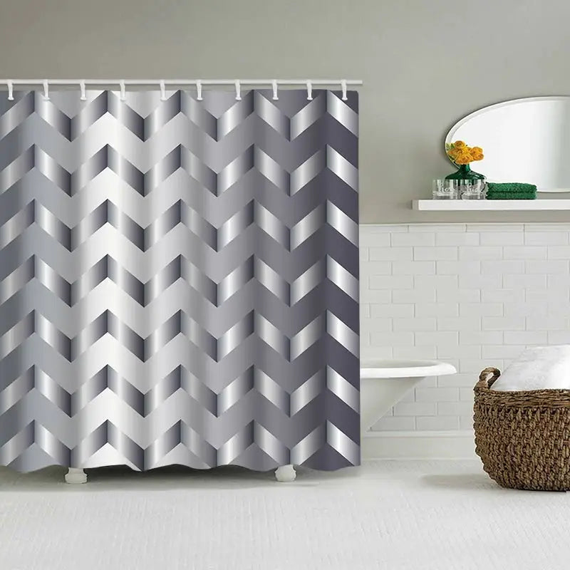 Rideau de douche couleur argent, représentant un rideau d'aspect métallique brillant pour une décoration de salle de bains moderne et élégante.