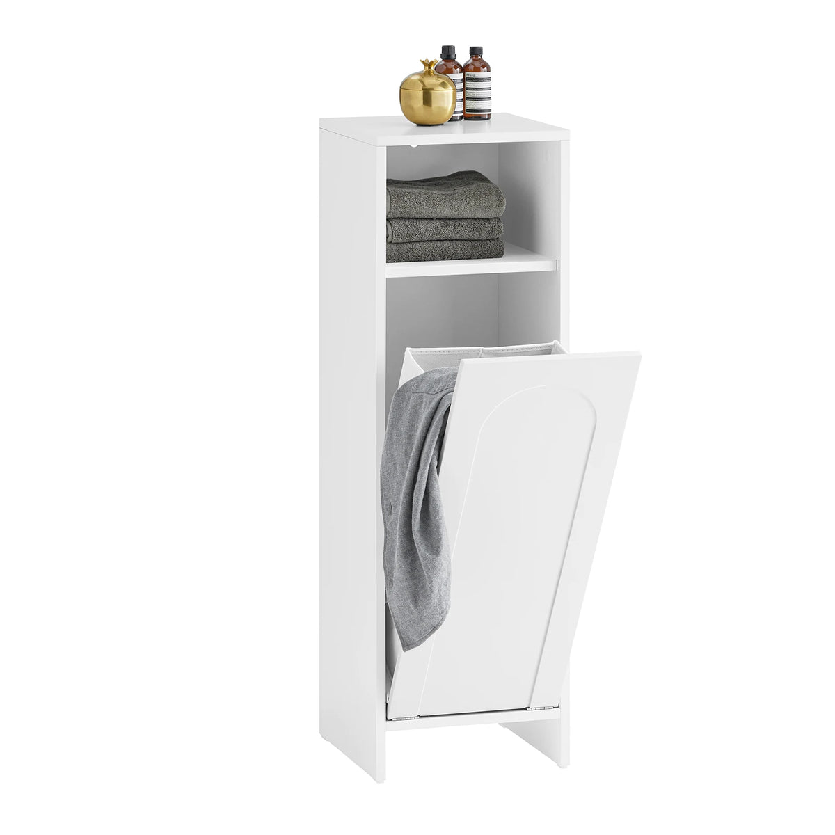 Armoire à linge blanche avec panier pliable pour salle de bain