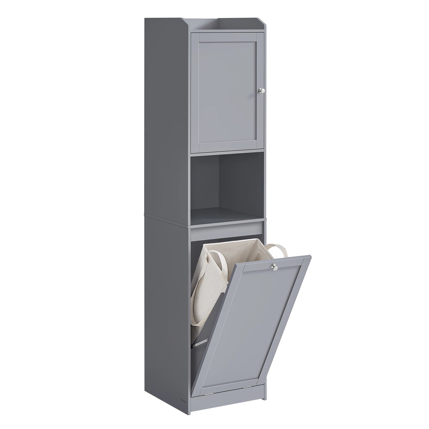 Armoire de salle de bain gris clair avec rangements optimisés