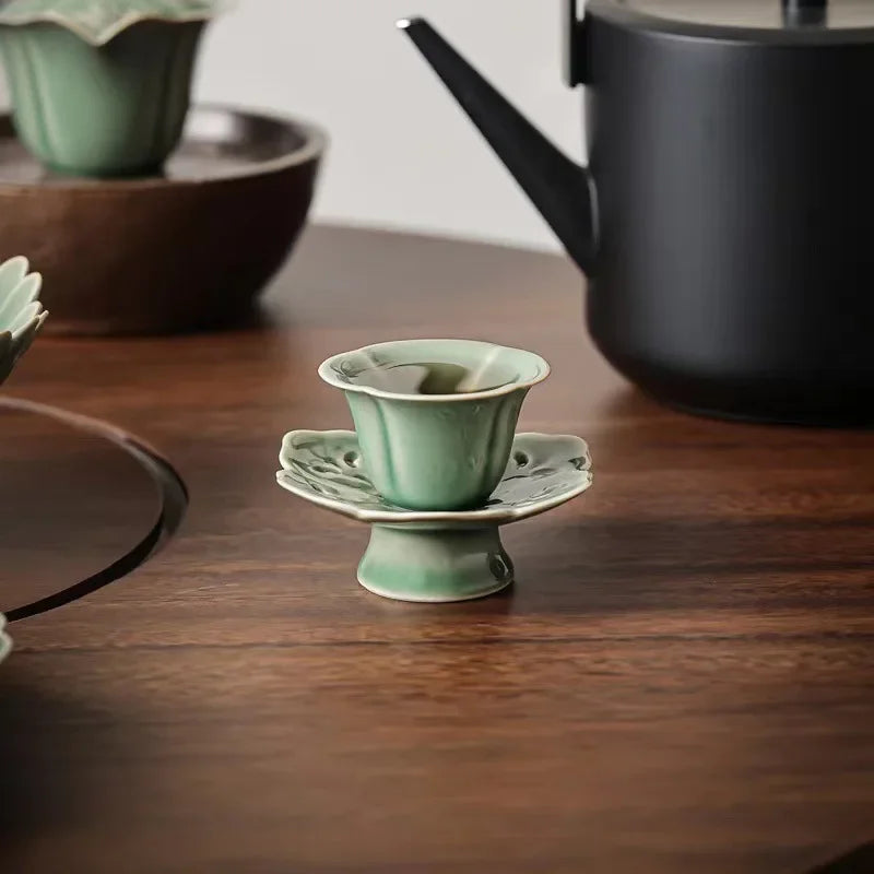 Accessoire de cérémonie du thé en céramique céladon, design élégant