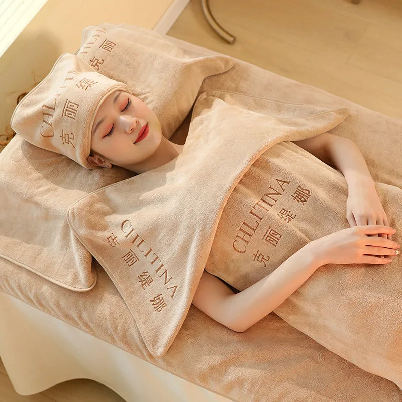 Détail de la texture de la microfibre des serviettes SPA