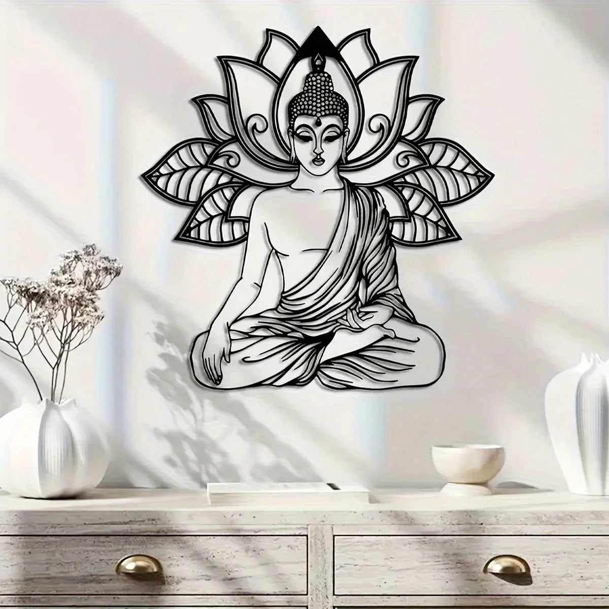 Décoration murale Bouddha Lotus en métal noir