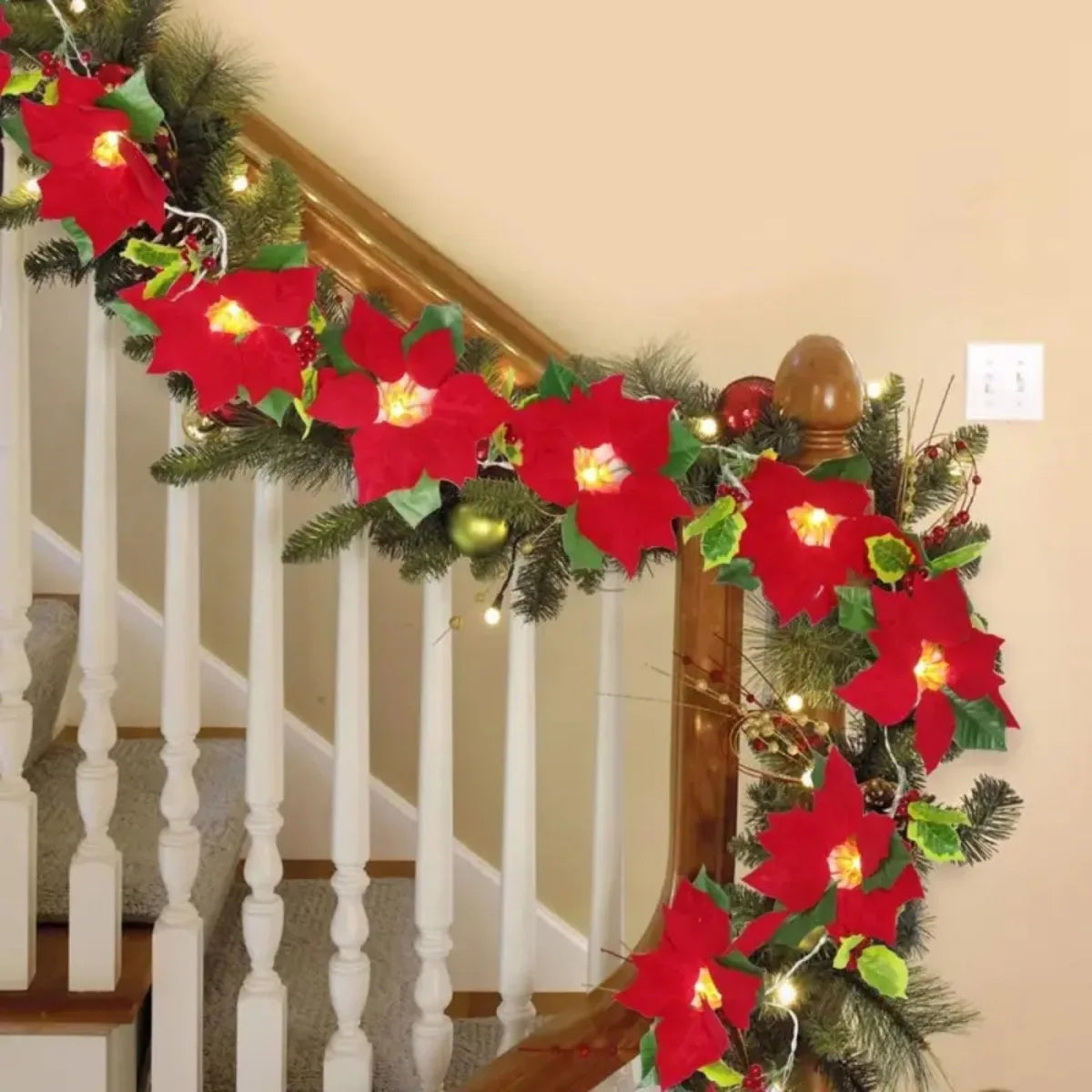 Guirlande lumineuse Poinsettia blanc chaud