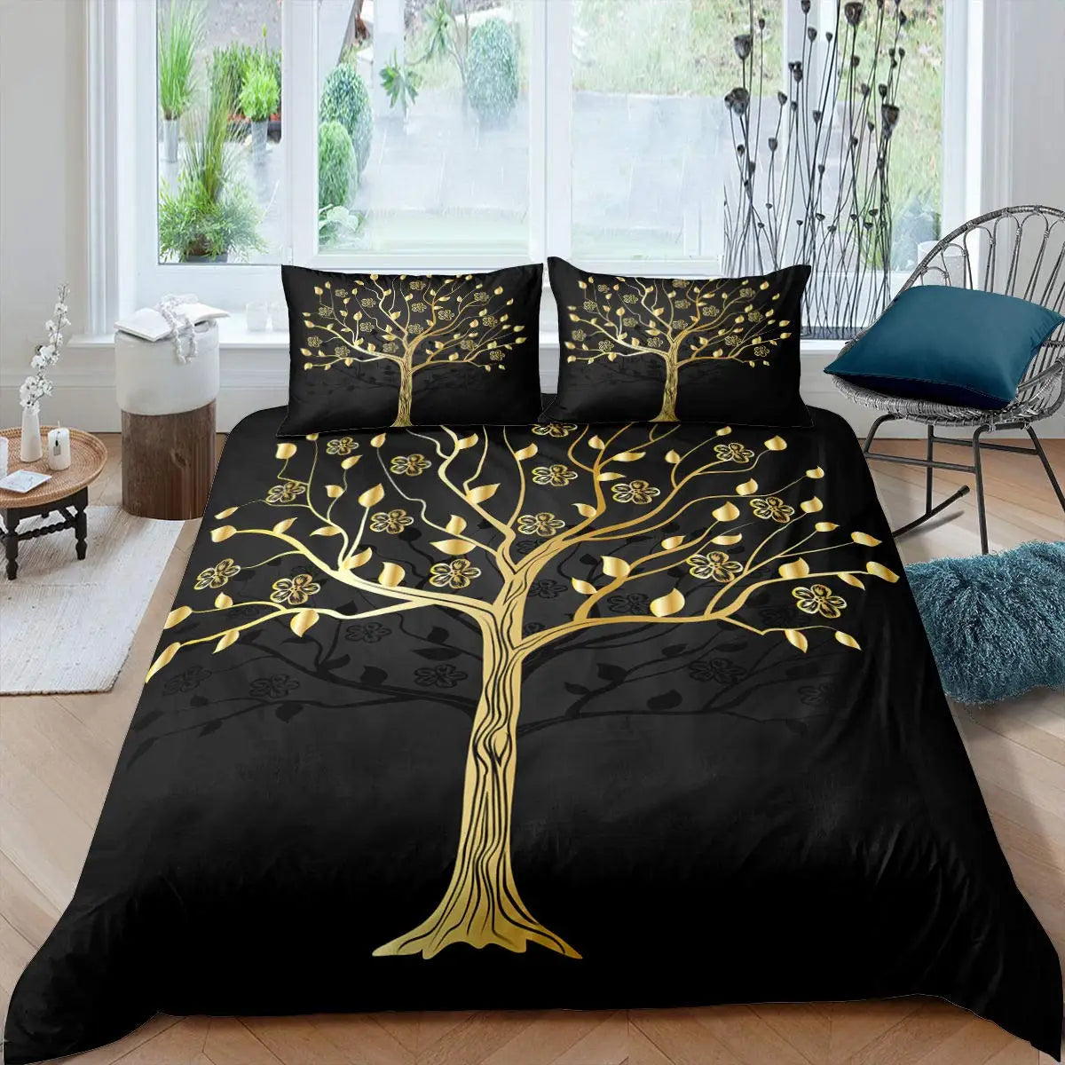 Vue d'ensemble de la housse de couette sur lit double