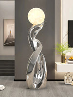 Statue déco intérieur abstraite lumineuse en résine vert clair