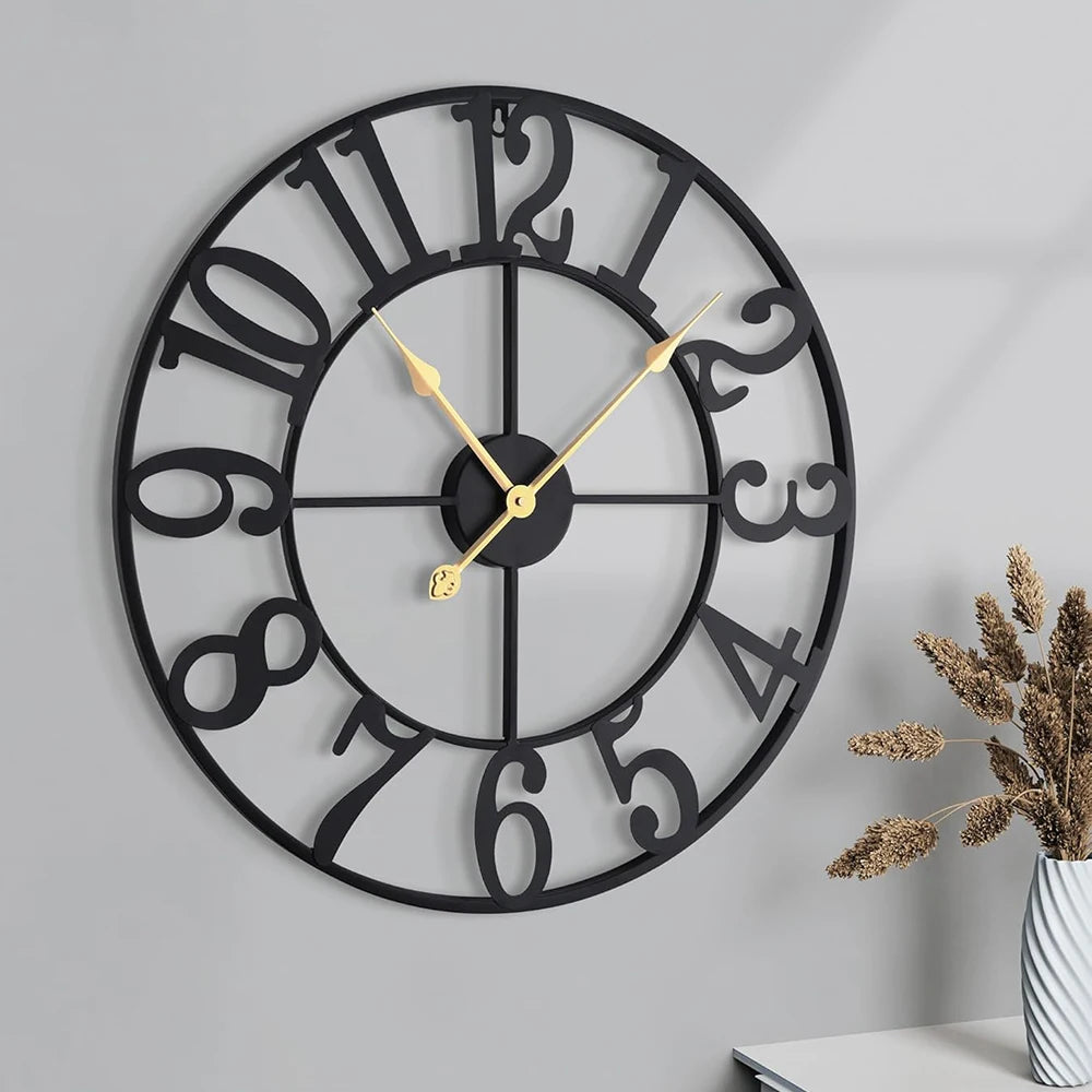 Horloge murale noire design abstrait pour salon