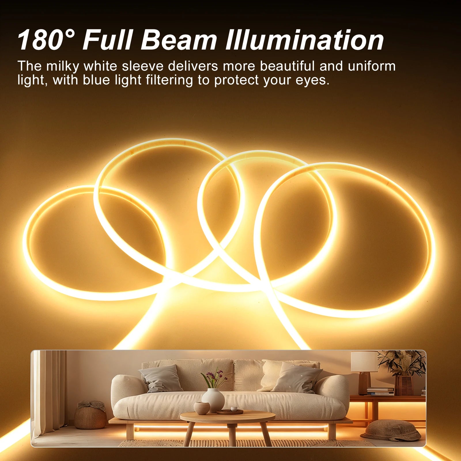 Ruban LED COB utilisé pour éclairer un contour de fenêtre en intérieur