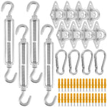 Kit de fixation voile d'ombrage 24 pièces en acier inoxydable vue d'ensemble