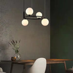 Lustre suspension blanc allumé dans un intérieur salon moderne