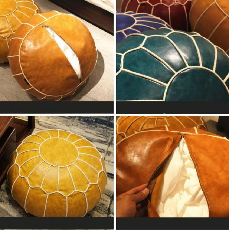 Pouf en cuir marocain de couleur brune