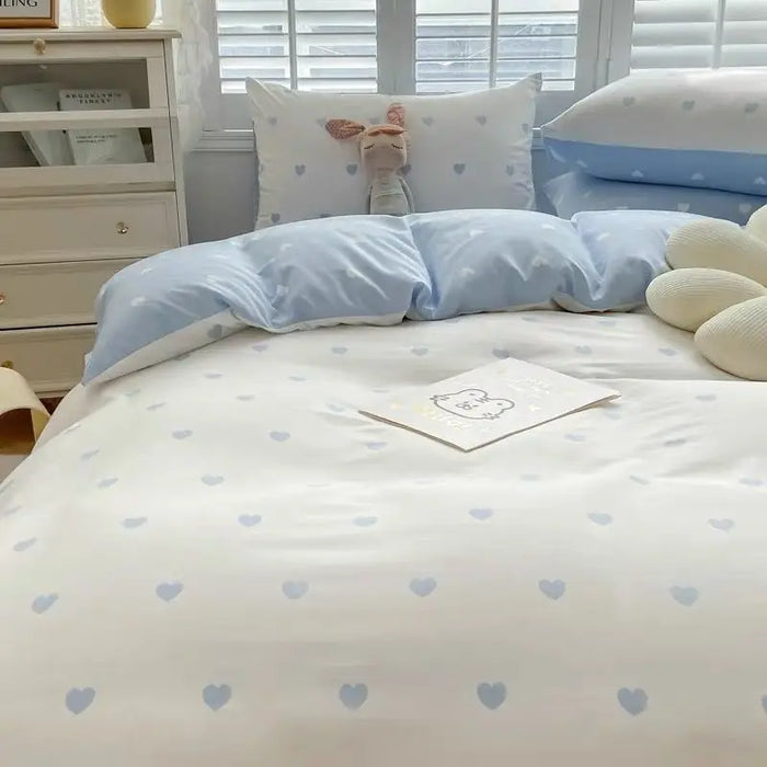 Ensemble housse de couette unie bleu pour lit 160x200