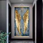 Tableau toile abstrait ailes d'ange dorées moderne salon