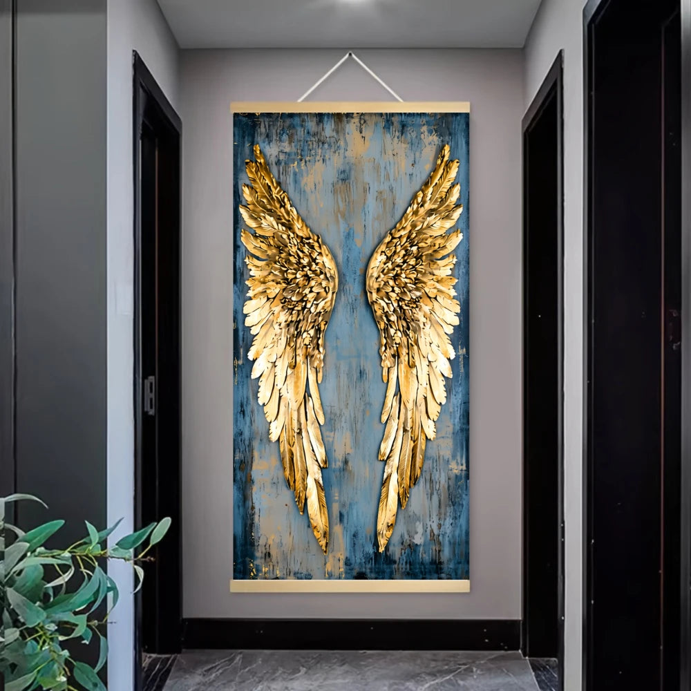 Tableau toile abstrait ailes d'ange dorées moderne salon