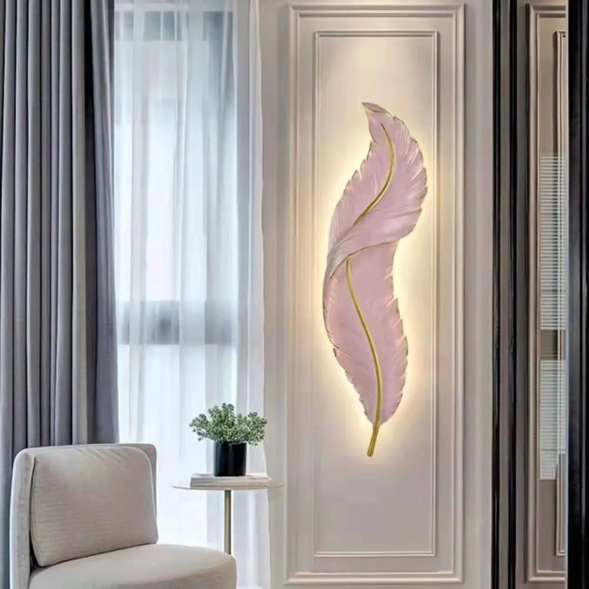 Applique LED plume résine noire design moderne