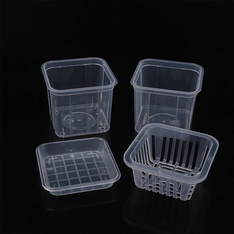 Vue du dessus du cache-pot transparent carré avec drainage